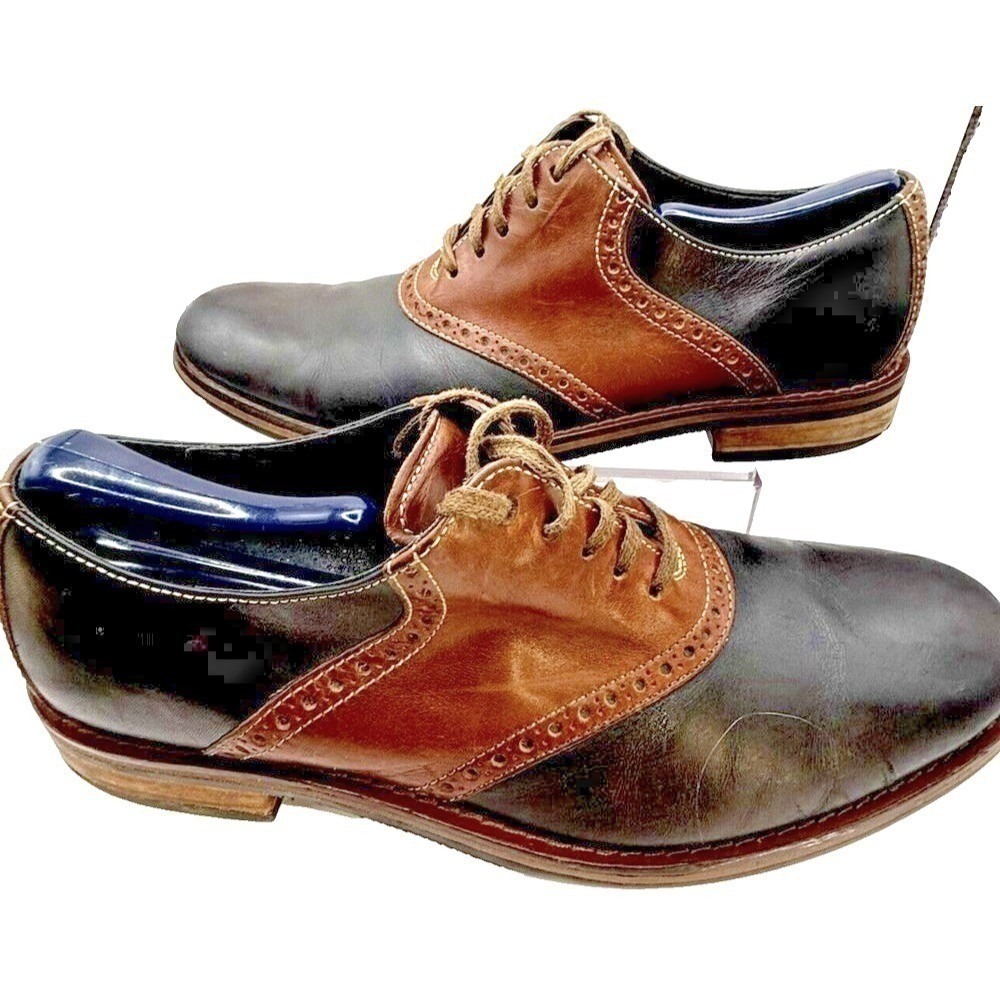 Cole Haan Saddle Oxford Shoes Mens 11 Black Brown Leather Brogue Preppy Heritage